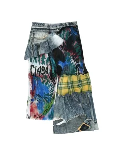 Andersson Bell Alisa Denim Play & Artwork Print Long Skirt Apa625W(Blue)-Women Skirts