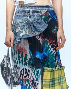 Andersson Bell Alisa Denim Play & Artwork Print Long Skirt Apa625W(Blue)-Women Skirts