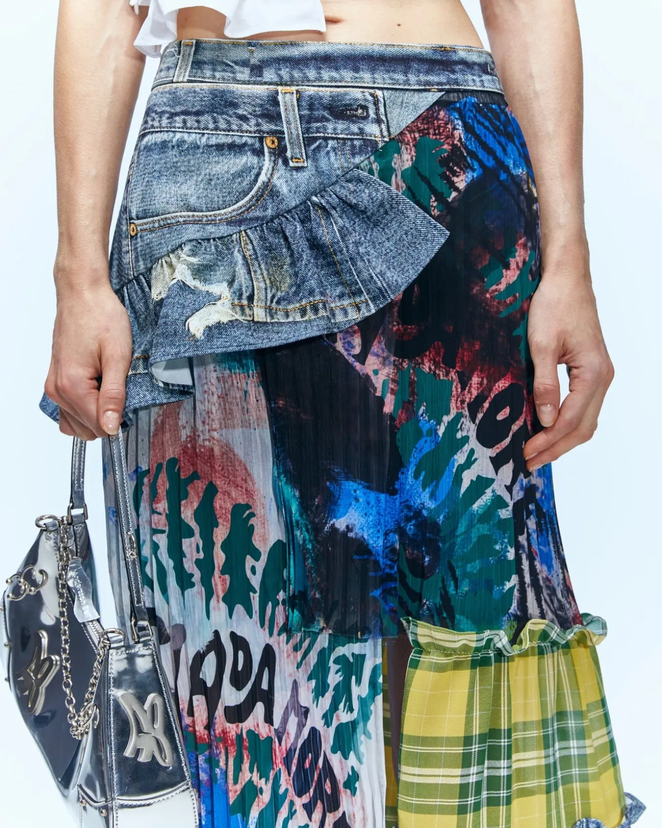 Andersson Bell Alisa Denim Play & Artwork Print Long Skirt Apa625W(Blue)-Women Skirts