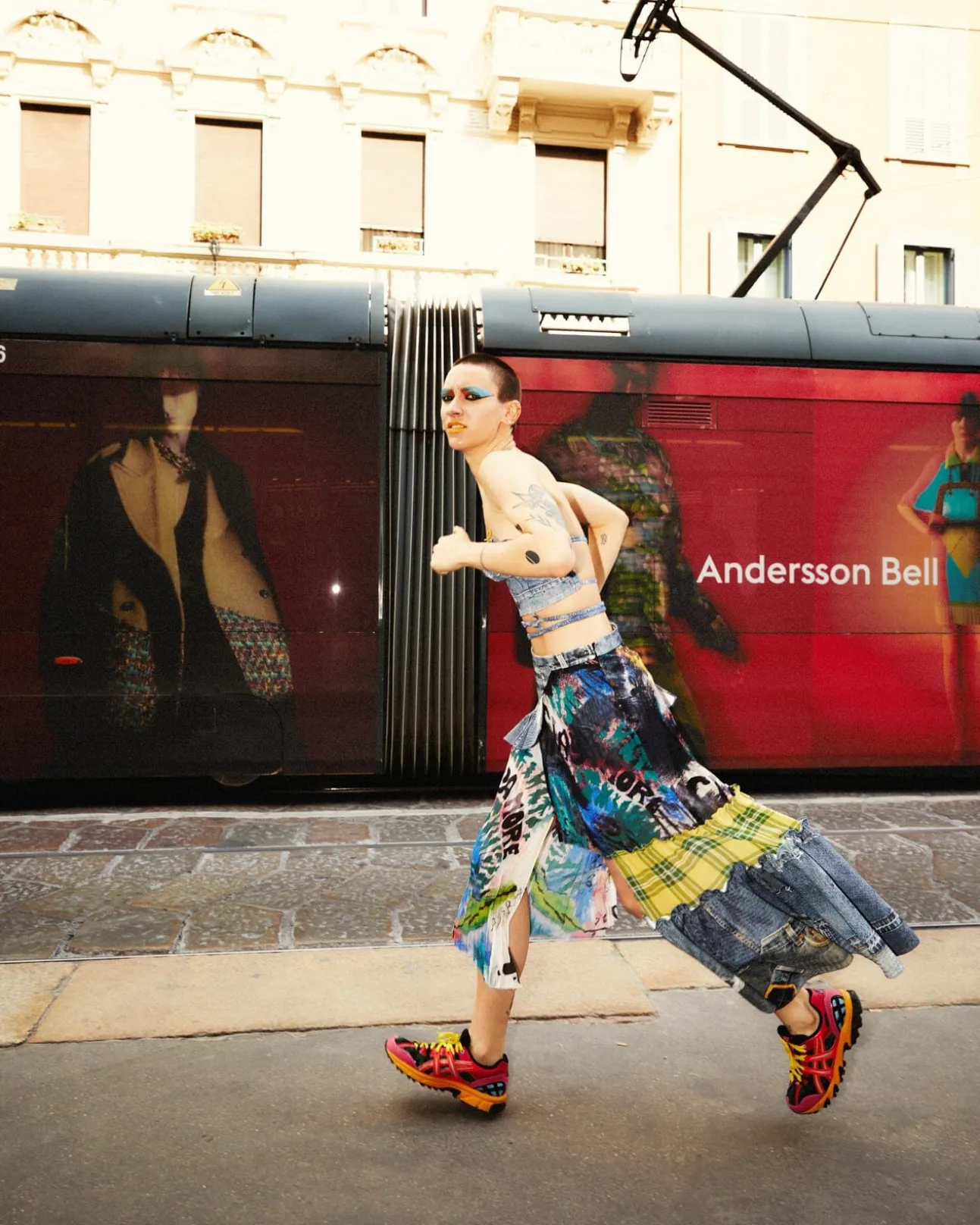 Andersson Bell Alisa Denim Play & Artwork Print Long Skirt Apa625W(Blue)-Women Skirts