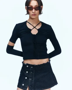 Andersson Bell Apron Wrap Pleats Denim Skirt Apa606W(Black)-Women Skirts