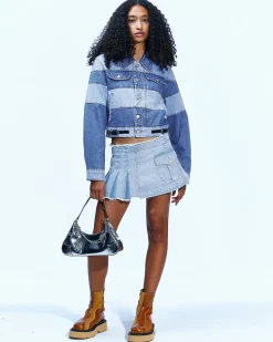Andersson Bell Apron Wrap Pleats Denim Skirt Apa606W(Washed Blue)-Women Skirts