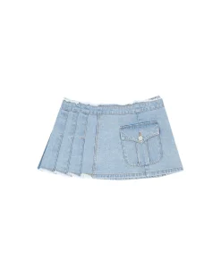 Andersson Bell Apron Wrap Pleats Denim Skirt Apa606W(Washed Blue)-Women Skirts