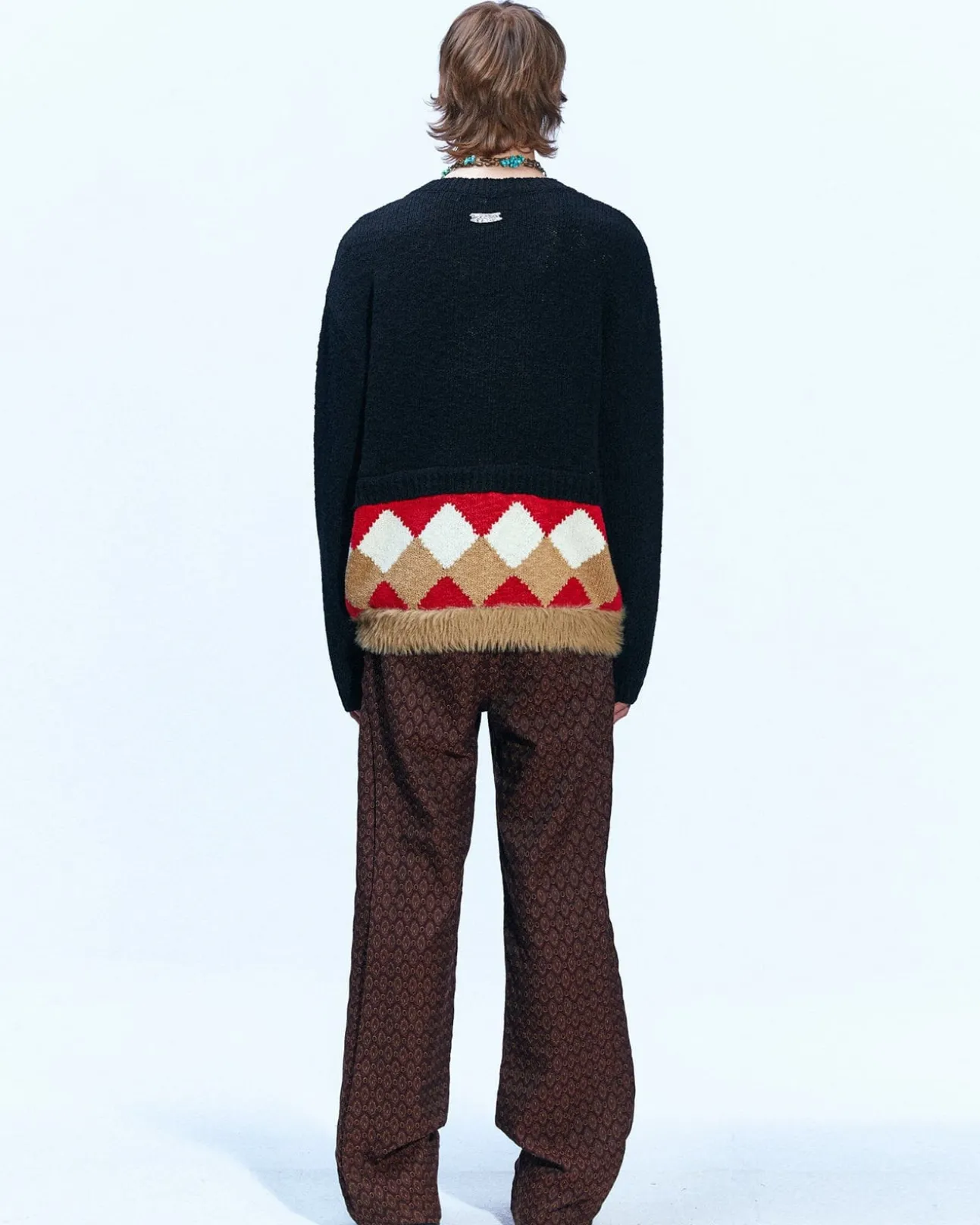 Andersson Bell Argyle Layered V-Neck Sweater Atb856M(Black)-Men Knitwear