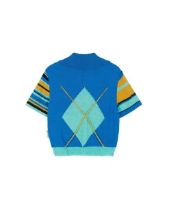 Andersson Bell Argyle Stripe Polo Knit Top Atb712W(Blue)-Women Tops