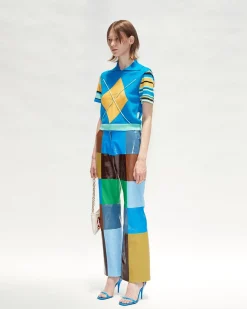 Andersson Bell Argyle Stripe Polo Knit Top Atb712W(Blue)-Women Tops