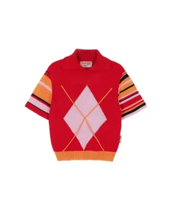 Andersson Bell Argyle Stripe Polo Knit Top Atb712W(Red)-Women Tops