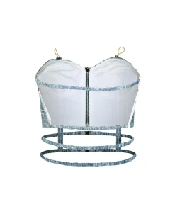 Andersson Bell Arina Denim Play Backless Bustier Atb945W(Blue)-Women Tops