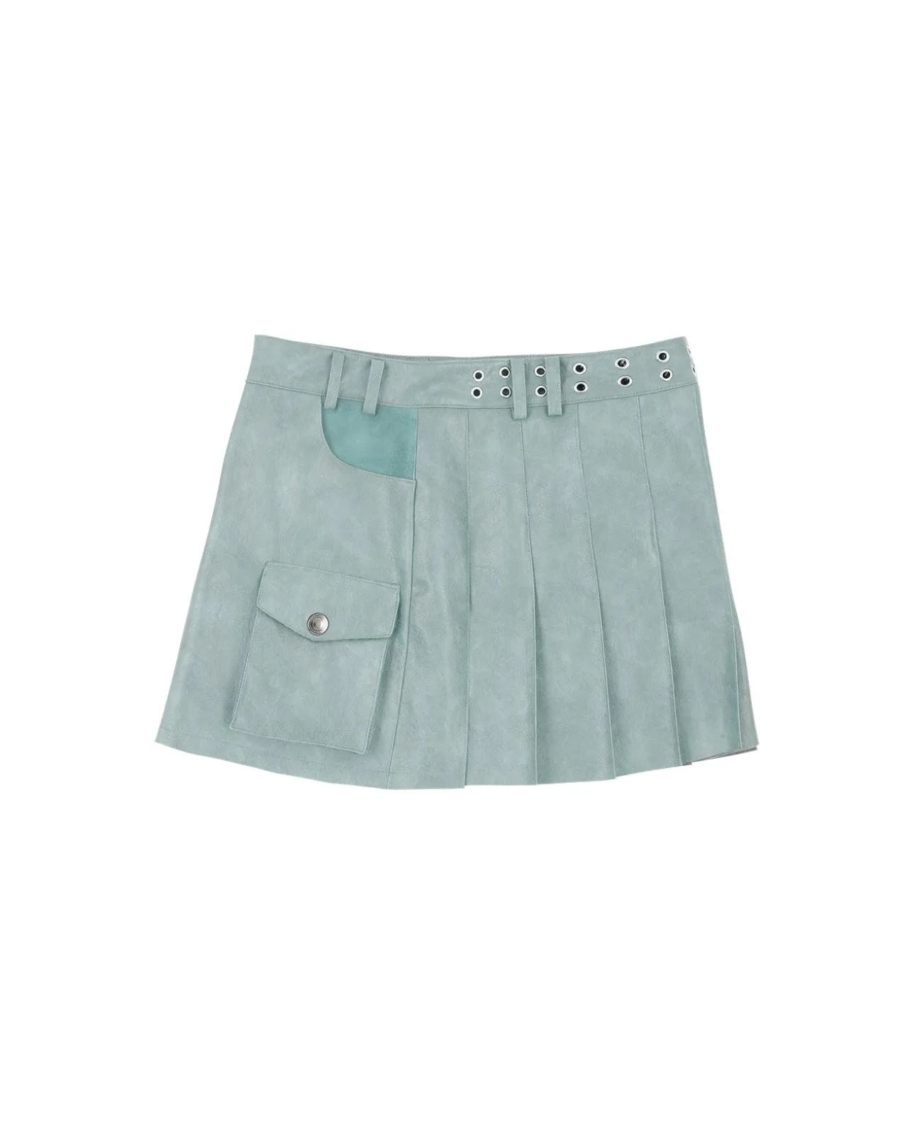 Andersson Bell Arina Heart & Pleats Faux Leather Skirt Apa600W(Dusty Blue)-Women Skirts