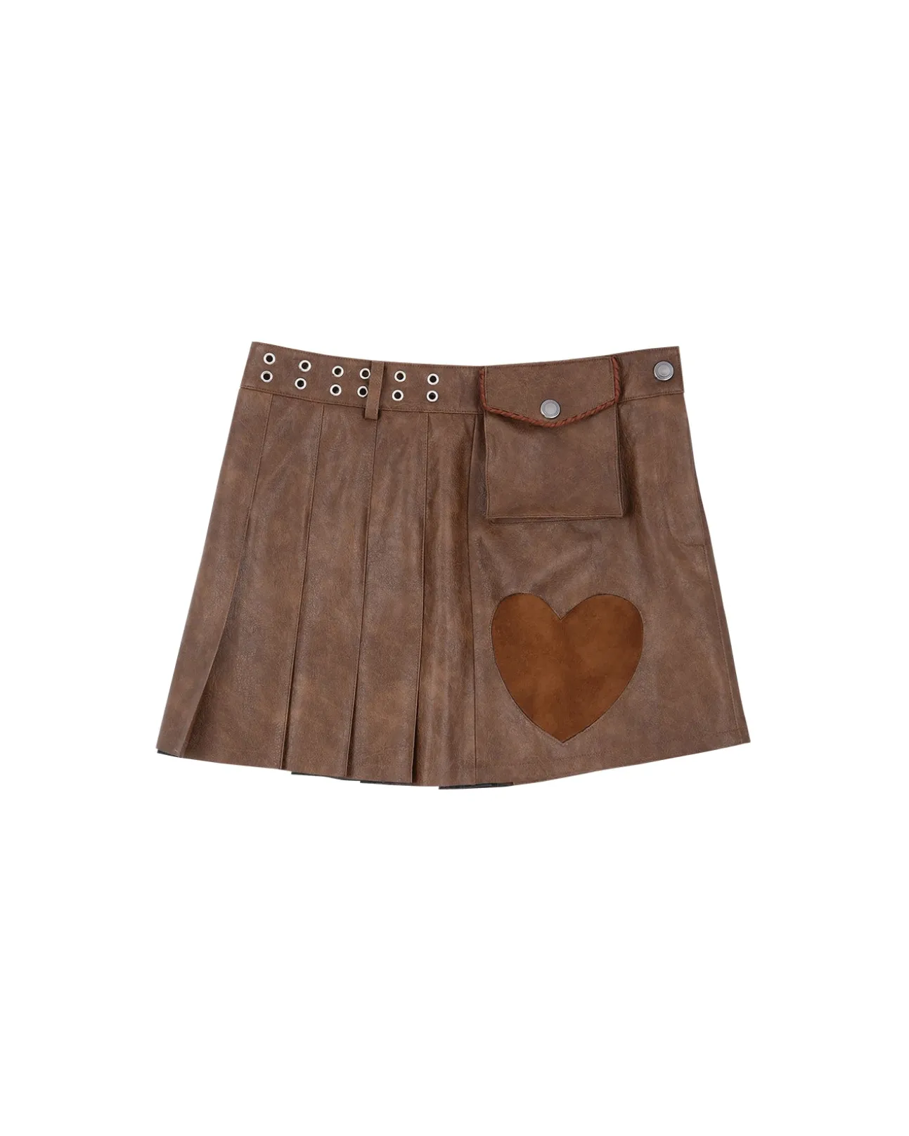 Andersson Bell Arina Heart & Pleats Faux Leather Skirt Apa600W(Brown)-Women Skirts