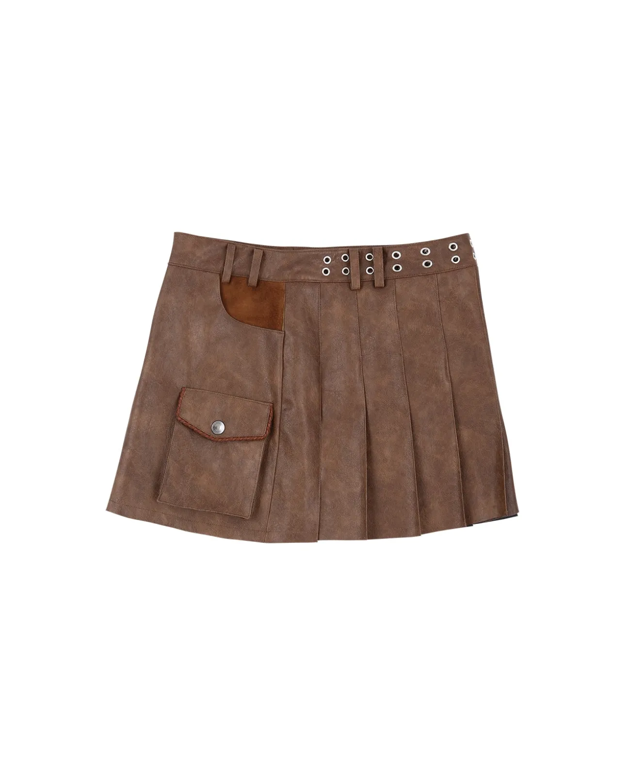 Andersson Bell Arina Heart & Pleats Faux Leather Skirt Apa600W(Brown)-Women Skirts