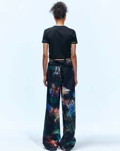 Andersson Bell Artwork Print Shirring Band Pants Apa626W(Black)-Women Trousers