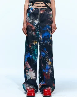 Andersson Bell Artwork Print Shirring Band Pants Apa626W(Black)-Women Trousers