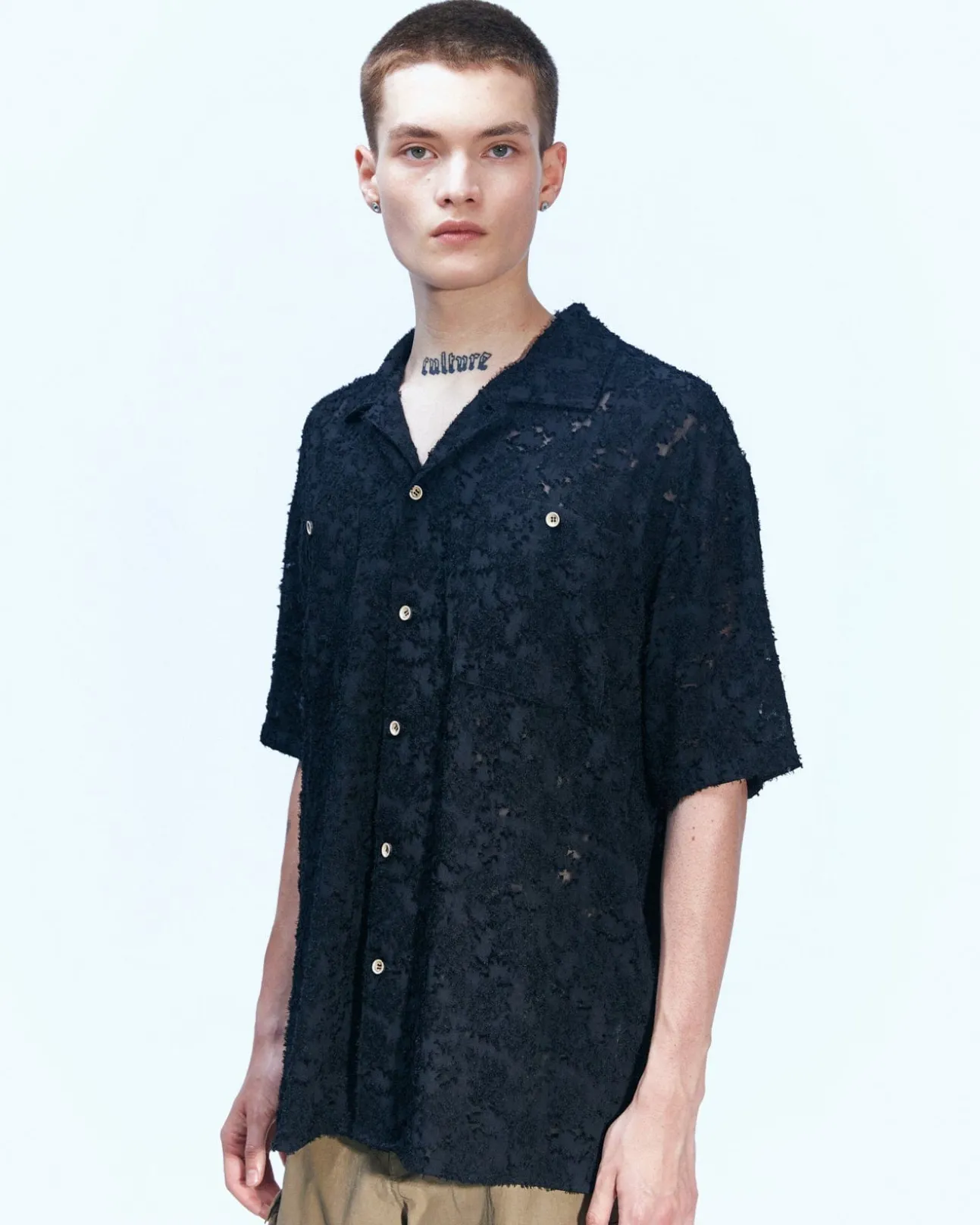 Andersson Bell Bali Sheer Open Collar Shirts Atb843M(Black)-Men Shirts