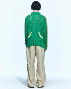 Andersson Bell Beozz Net Collar Sweater Atb959M(Green)-Men Knitwear