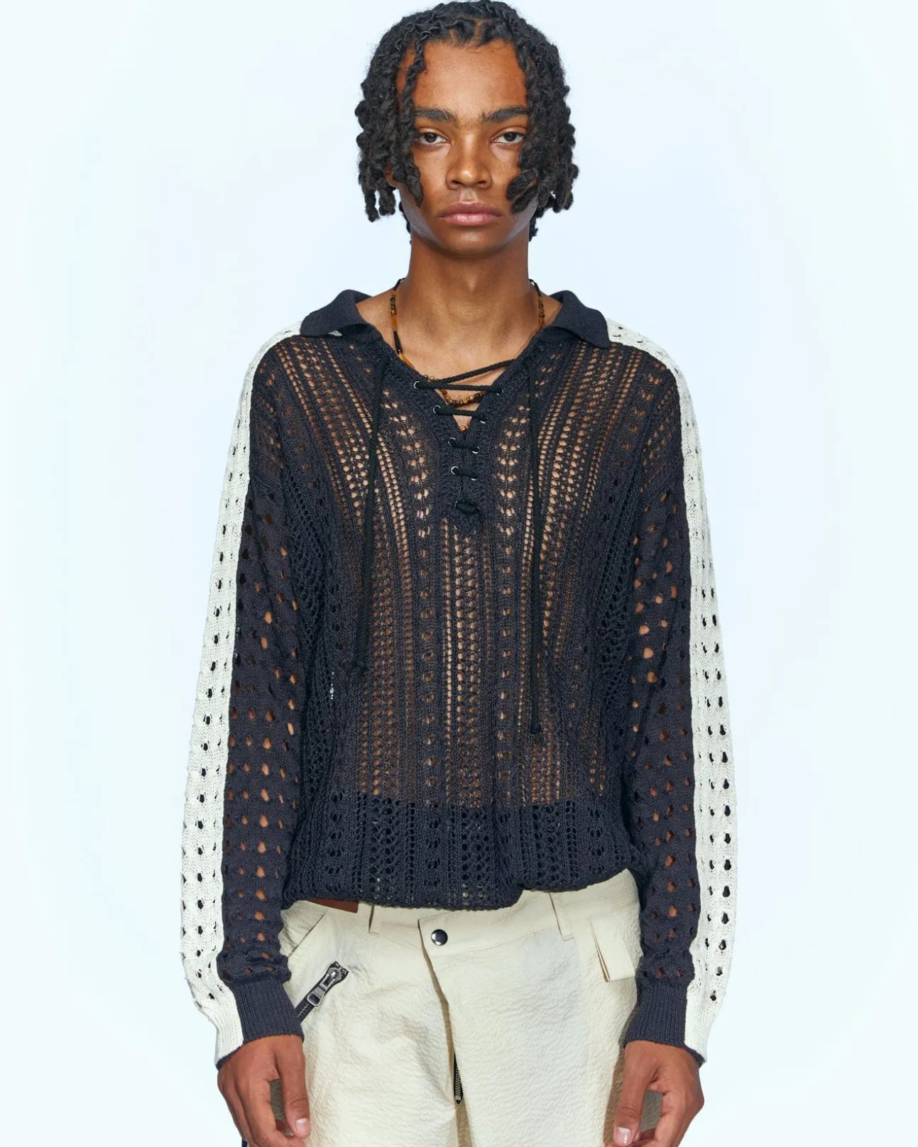 Andersson Bell Beozz Net Collar Sweater Atb959M(Black)-Men Knitwear