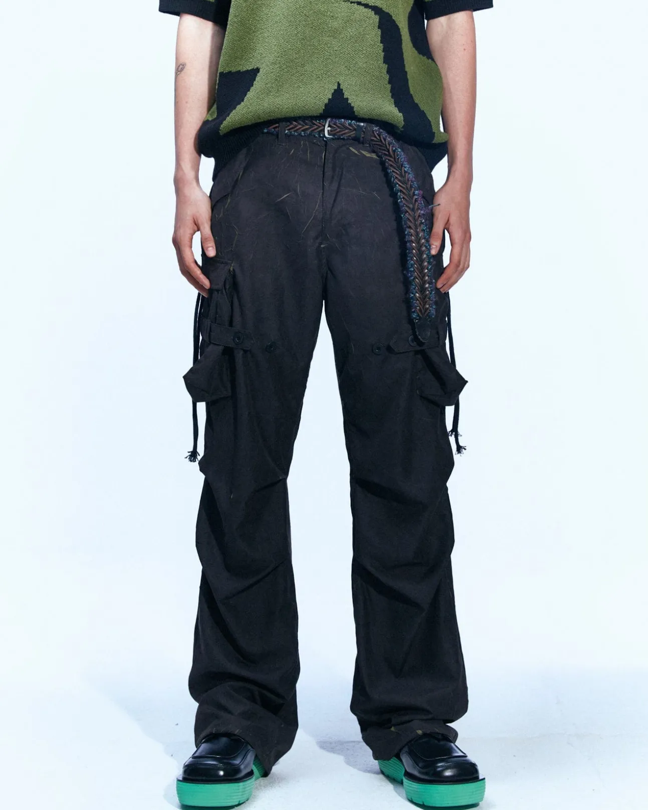 Andersson Bell Bisent Wrinkle Crack Cargo Pants Apa589M(Black/Khaki)-Men Trousers