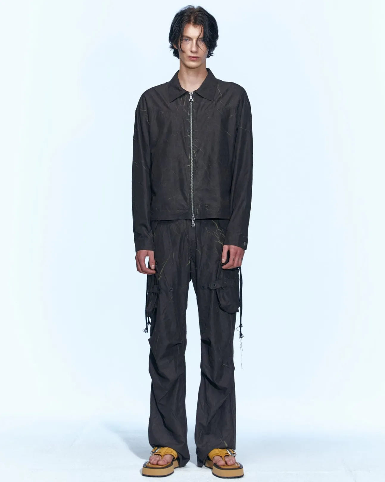 Andersson Bell Bisent Wrinkle Zip-Up Jacket Awa507M(Black/Khaki)-Men Outerwear