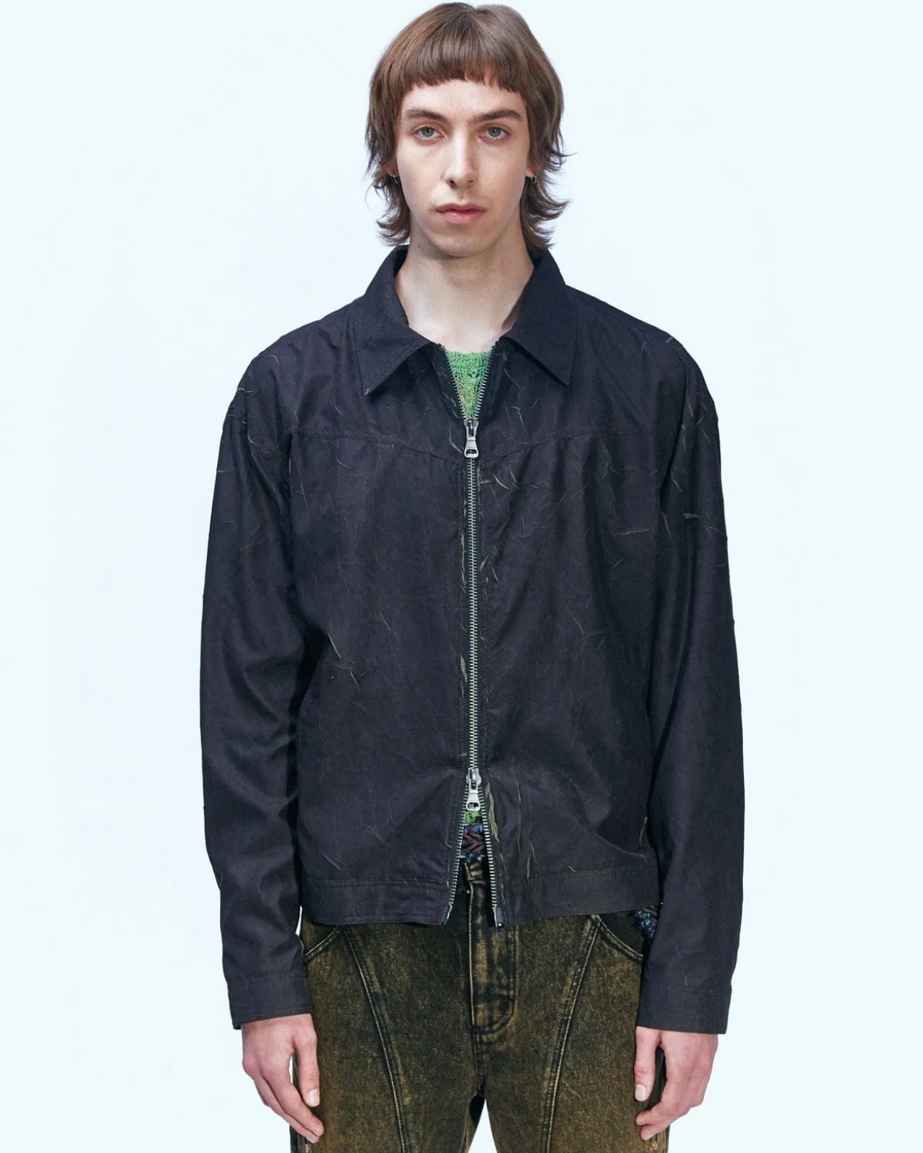 Andersson Bell Bisent Wrinkle Zip-Up Jacket Awa507M(Black/Khaki)-Men Outerwear
