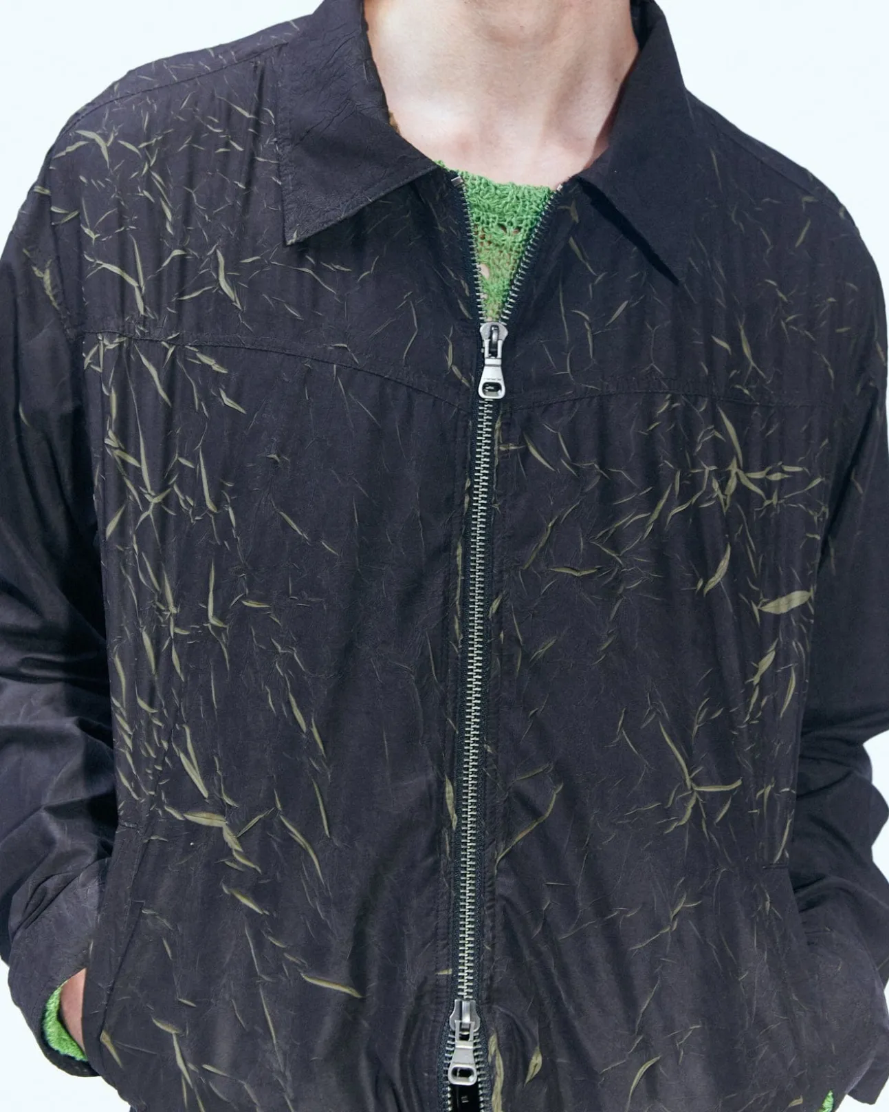 Andersson Bell Bisent Wrinkle Zip-Up Jacket Awa507M(Black/Khaki)-Men Outerwear