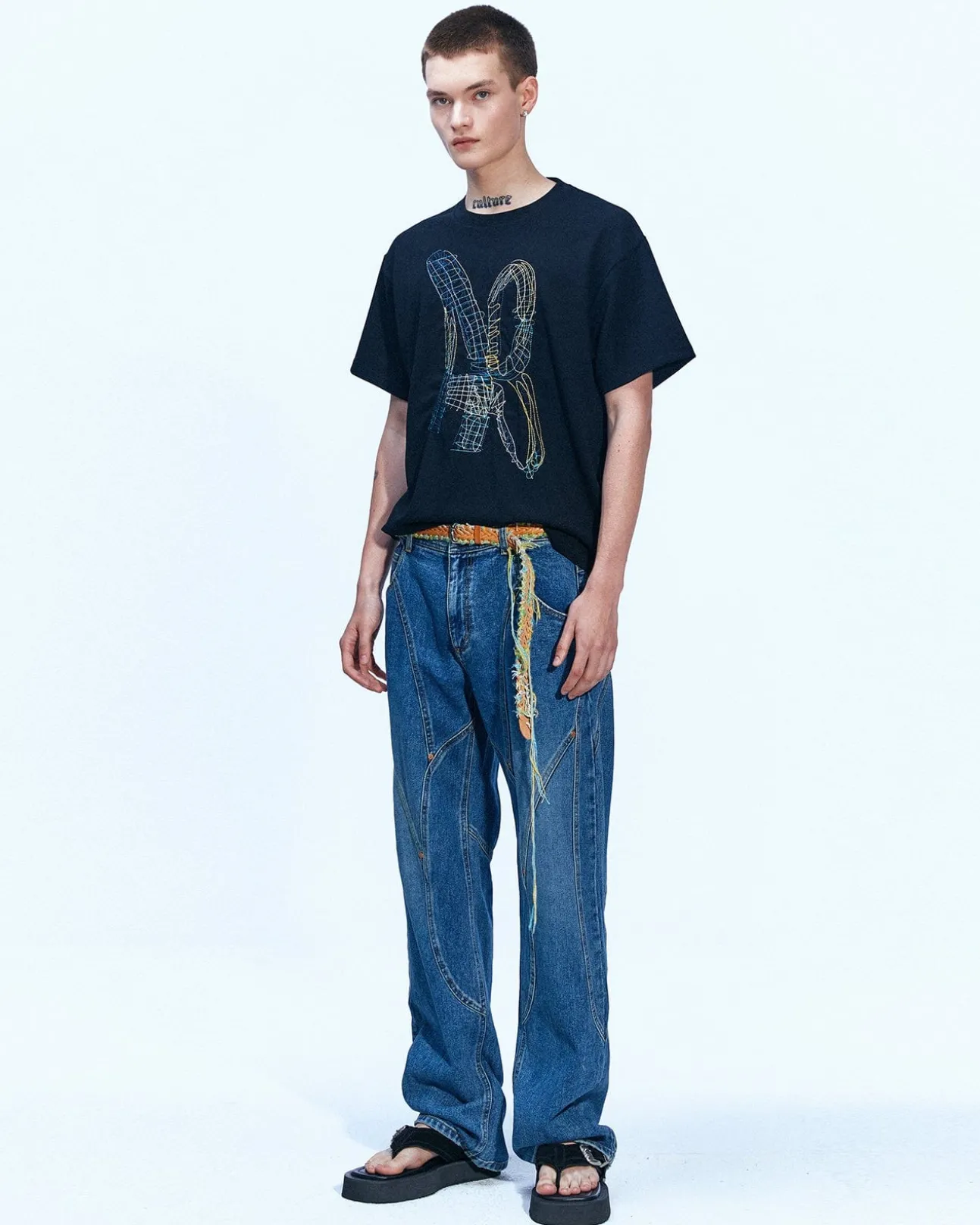Andersson Bell Brick Curve Panel Wide Jeans Apa609M(Blue)-Men Trousers