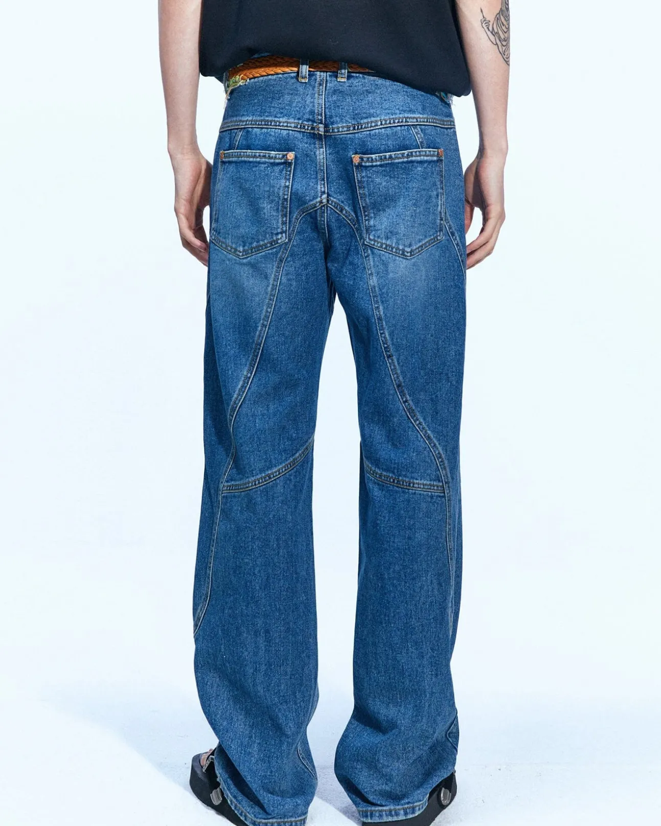Andersson Bell Brick Curve Panel Wide Jeans Apa609M(Blue)-Men Trousers