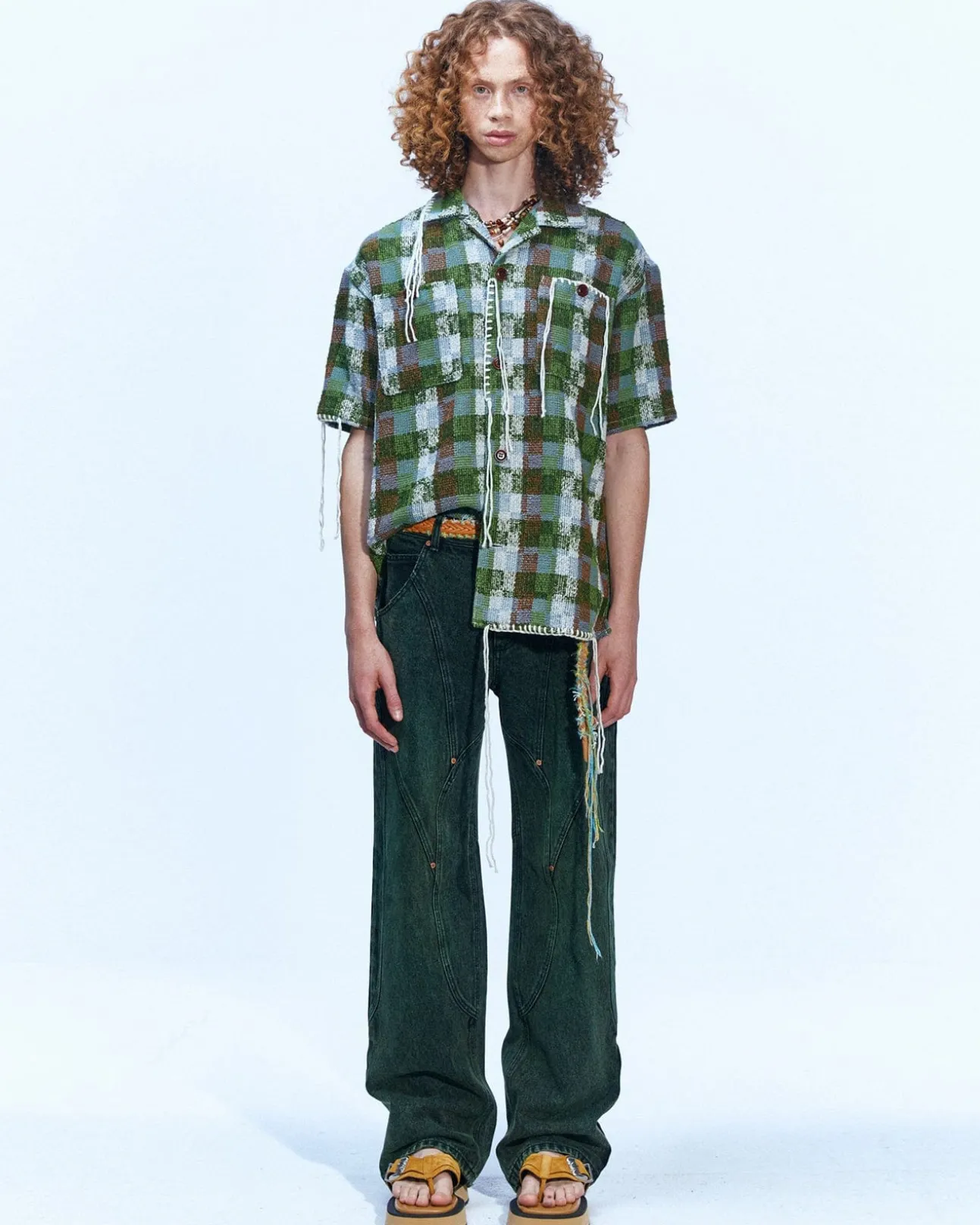 Andersson Bell Brick Curve Panel Wide Jeans Apa609M(D.Green)-Men Trousers