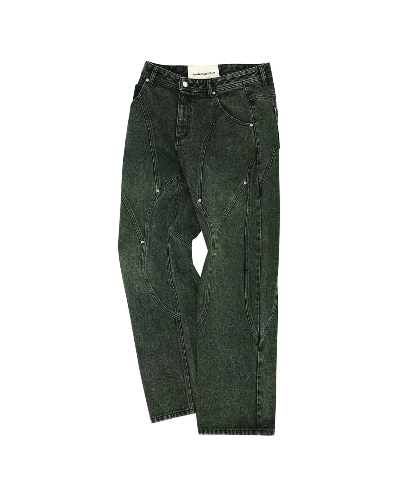 Andersson Bell Brick Curve Panel Wide Jeans Apa609M(D.Green)-Men Trousers