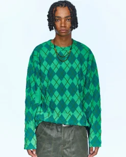 Andersson Bell Broken Argyle L/S T-Shirt Atb965M(Green)-Men T-Shirts