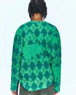 Andersson Bell Broken Argyle L/S T-Shirt Atb965M(Green)-Men T-Shirts
