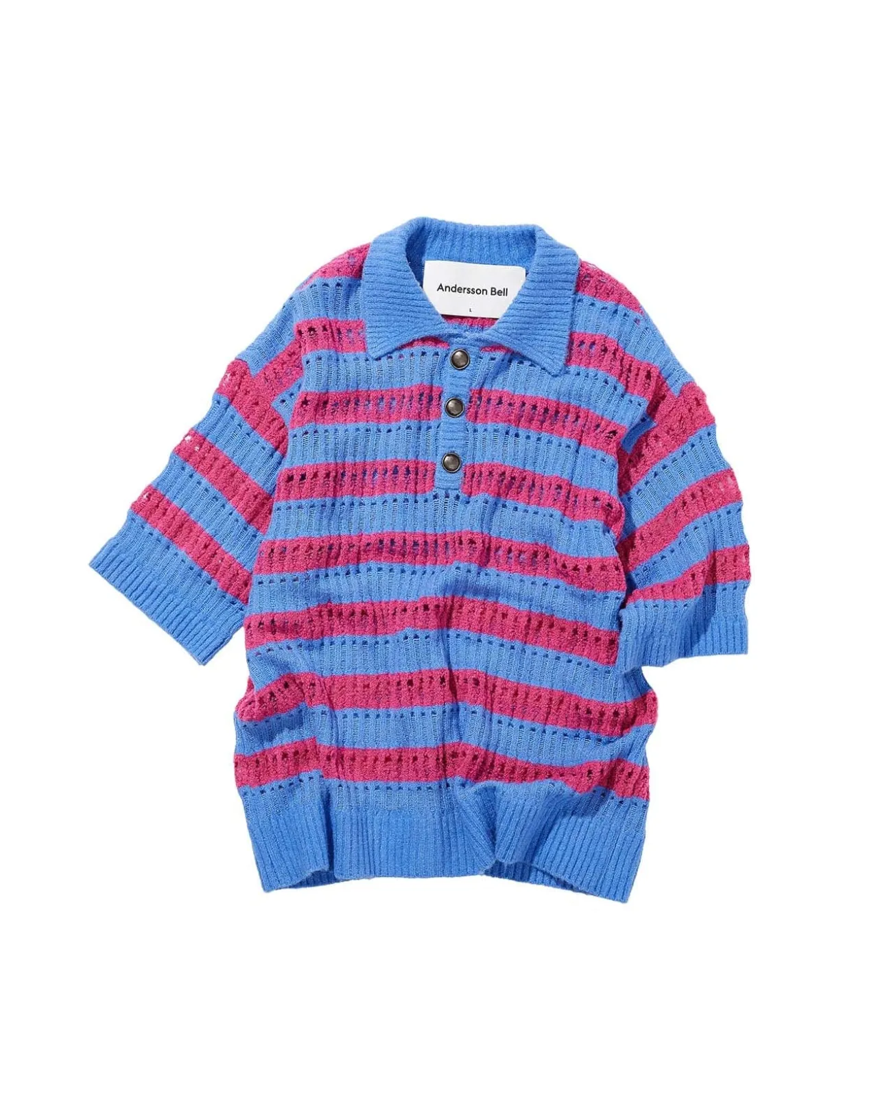 Andersson Bell Bubble Stripe Summer Polo Sweater Atb841M(Pink/Lilac)-Men Knitwear