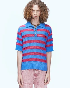 Andersson Bell Bubble Stripe Summer Polo Sweater Atb841M(Pink/Lilac)-Men Knitwear