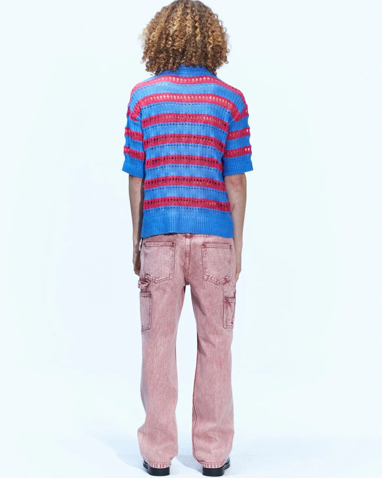 Andersson Bell Bubble Stripe Summer Polo Sweater Atb841M(Pink/Lilac)-Men Knitwear