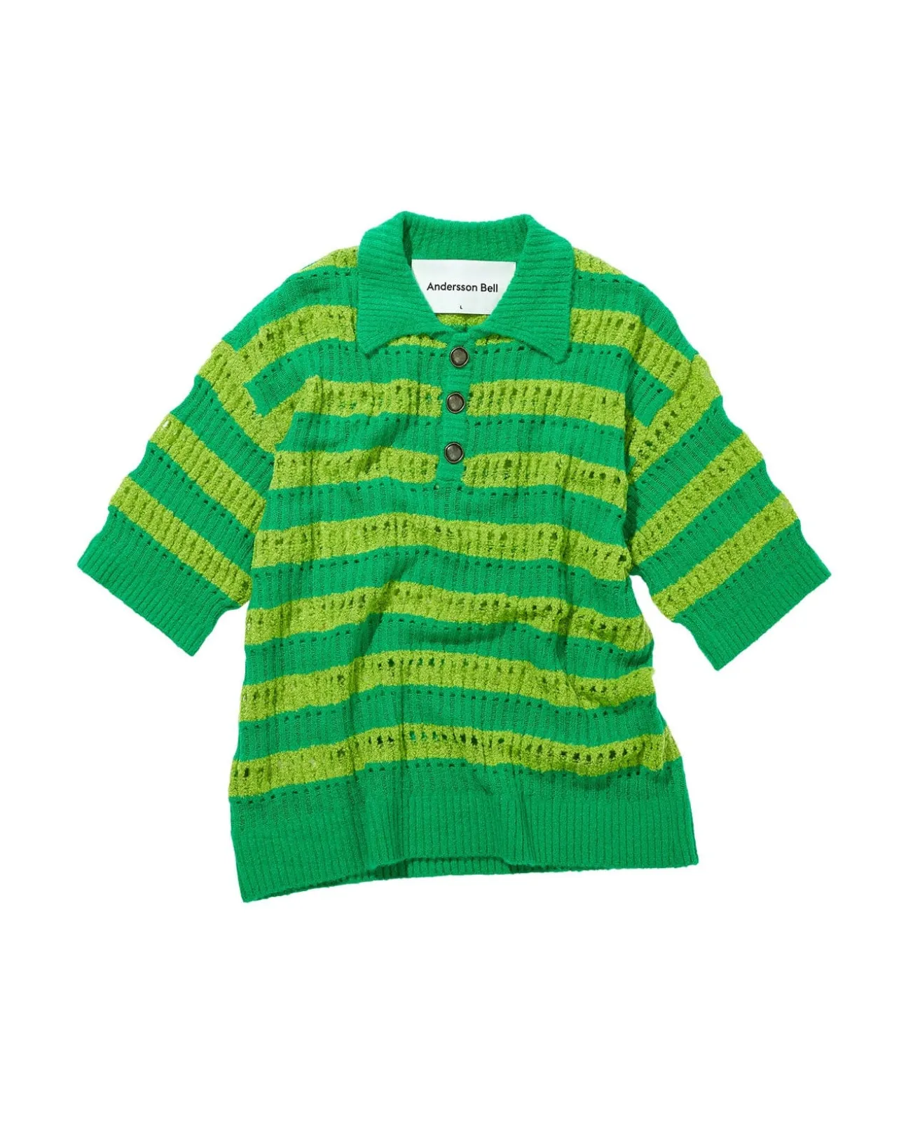 Andersson Bell Bubble Stripe Summer Polo Sweater Atb841M(Lime/Green)-Men Knitwear
