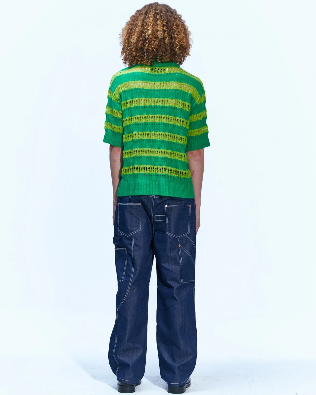 Andersson Bell Bubble Stripe Summer Polo Sweater Atb841M(Lime/Green)-Men Knitwear