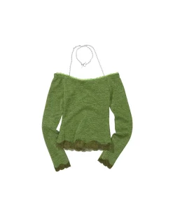 Andersson Bell Butterfly And Love Chain Lace Top Atb826W(Green)-Women Tops