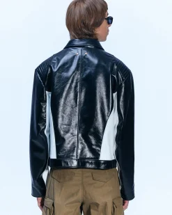 Andersson Bell Color Block Leather Biker Jacket Awa503M(Black)-Men Outerwear