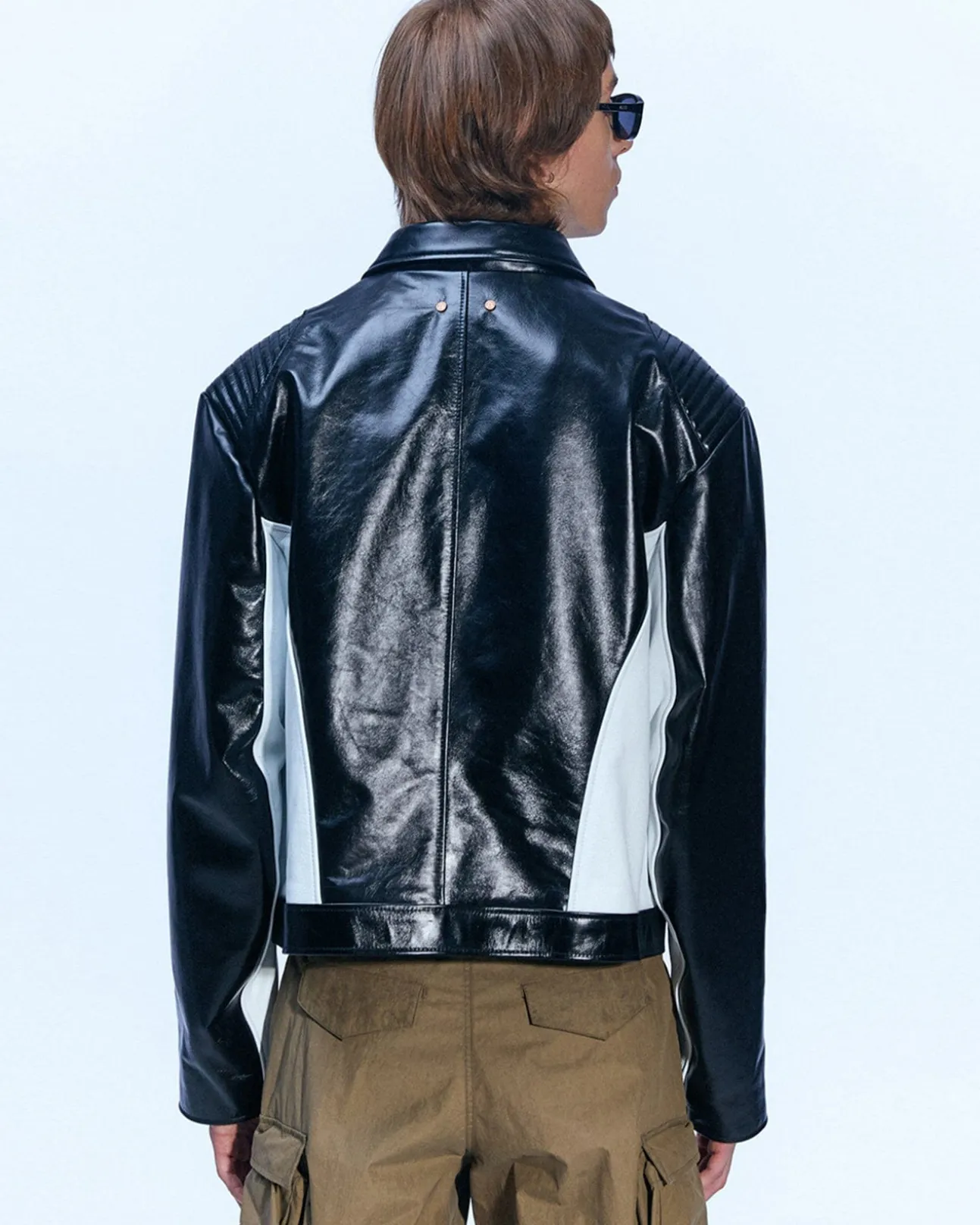 Andersson Bell Color Block Leather Biker Jacket Awa503M(Black)-Men Outerwear