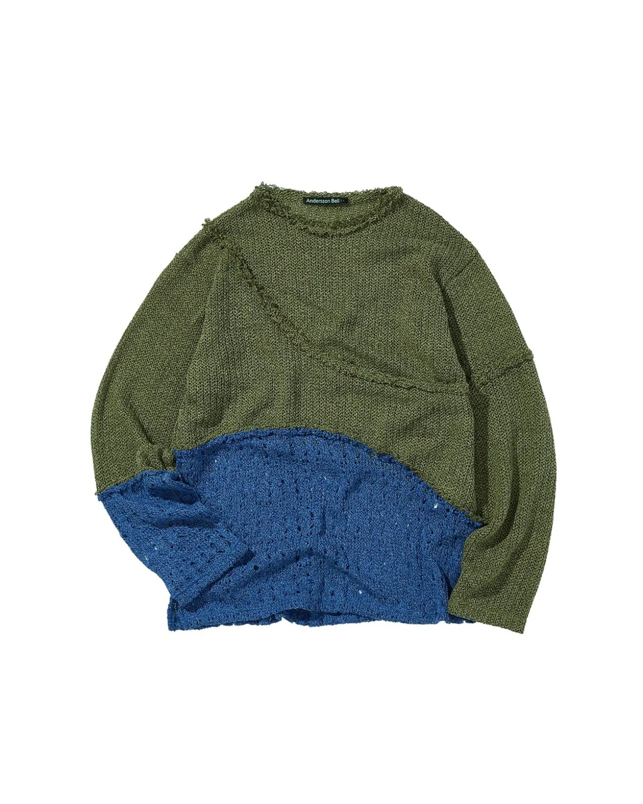 Andersson Bell Contrast Panel Boatneck Sweater Atb860M(Khaki/Blue)-Men Knitwear