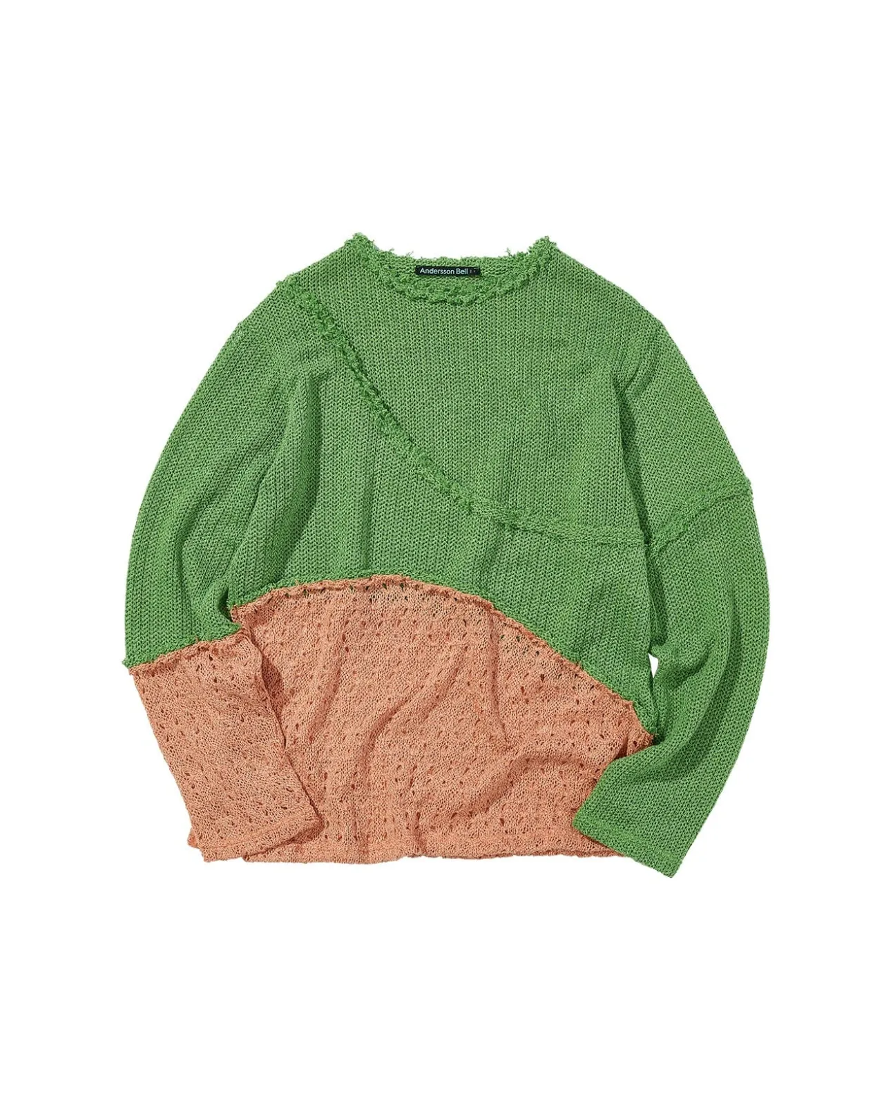 Andersson Bell Contrast Panel Boatneck Sweater Atb860M(Green/Orange)-Men Knitwear