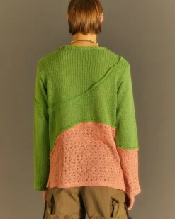 Andersson Bell Contrast Panel Boatneck Sweater Atb860M(Green/Orange)-Men Knitwear