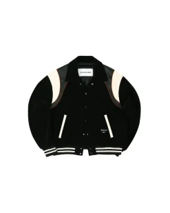 Andersson Bell Corduroy & Leather Varsity Jacket Awa505M(Black)-Men Outerwear