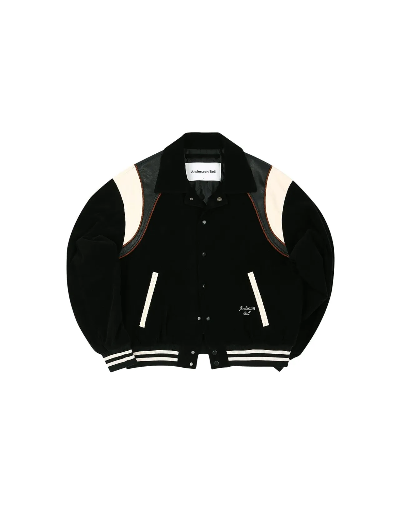 Andersson Bell Corduroy & Leather Varsity Jacket Awa505M(Black)-Men Outerwear