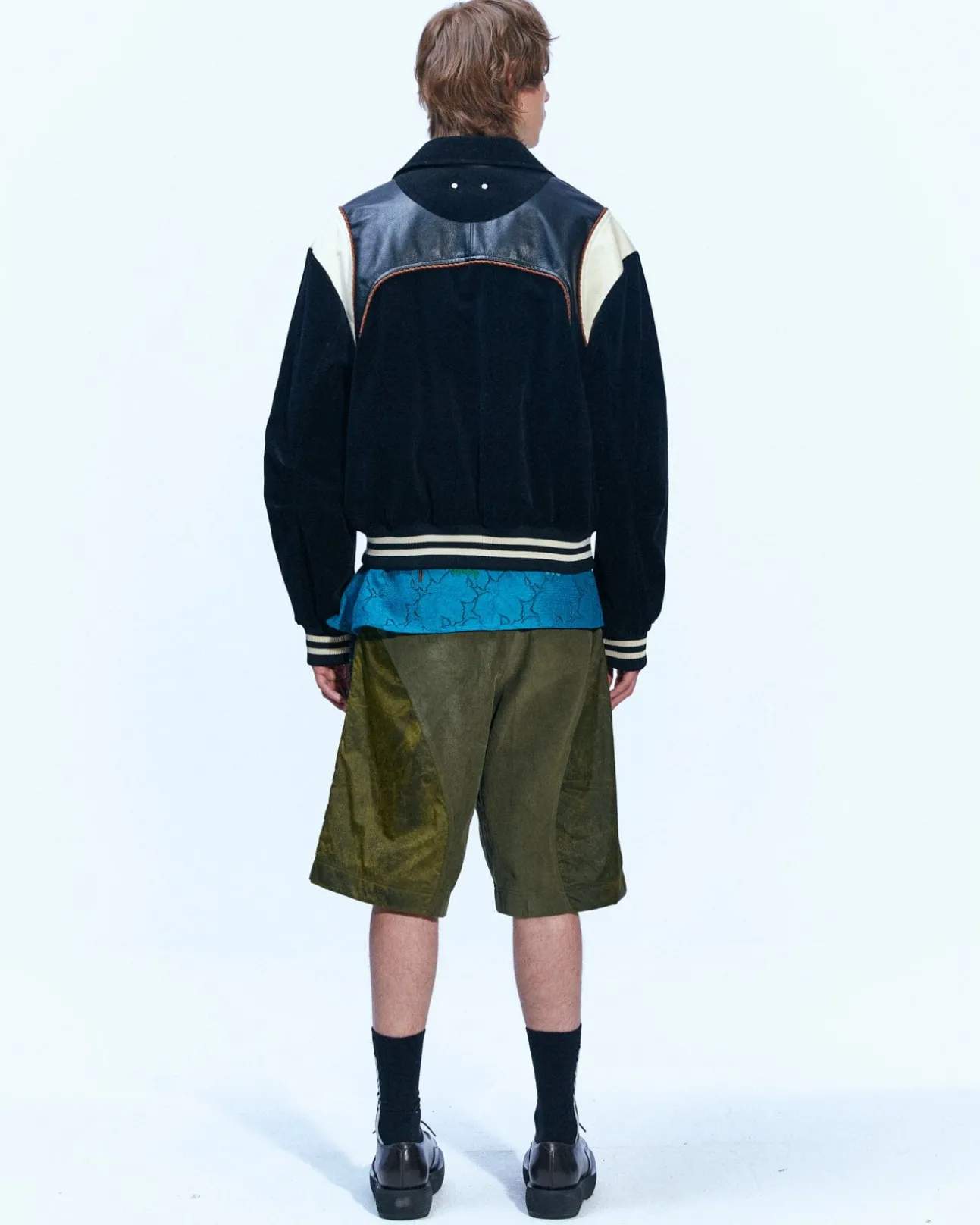 Andersson Bell Corduroy & Leather Varsity Jacket Awa505M(Black)-Men Outerwear