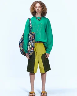 Andersson Bell Corduroy Panel Shorts Apa594M(Khaki/Yellow)-Men Trousers