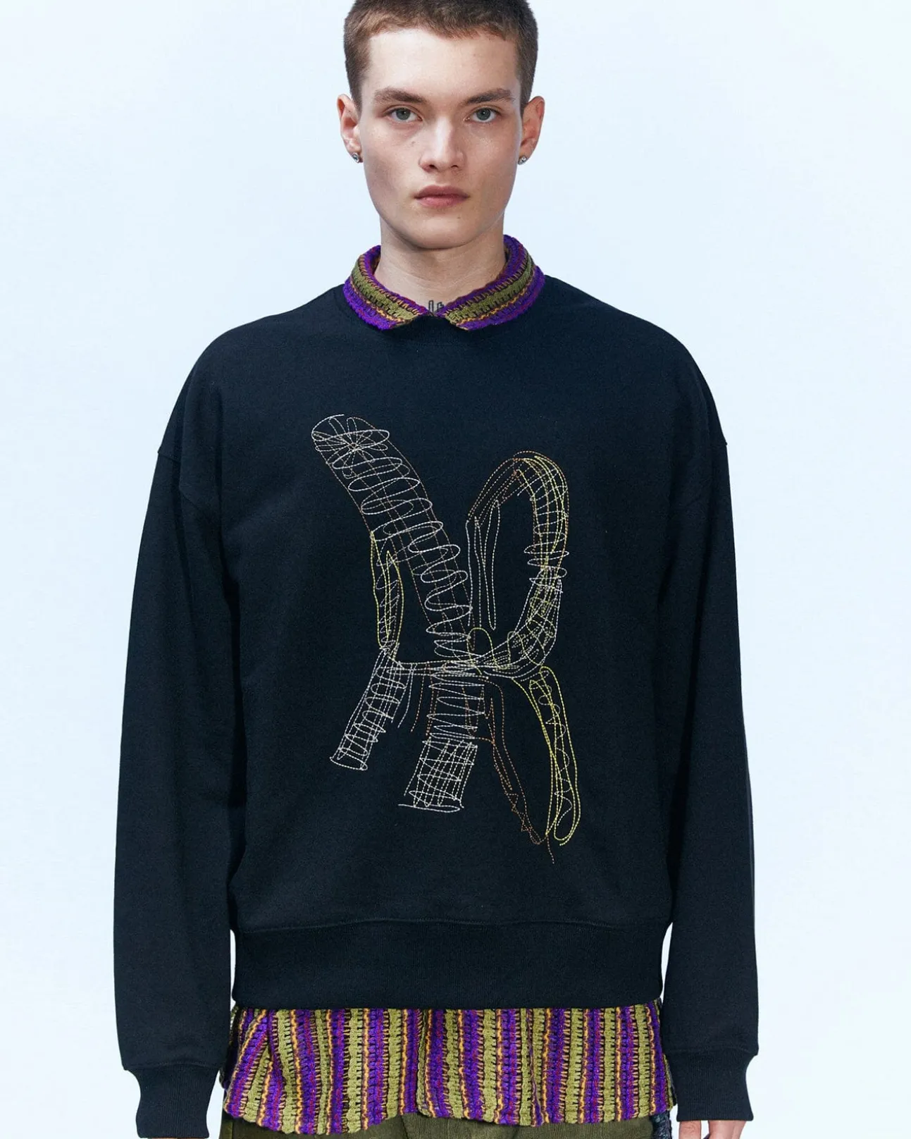 Andersson Bell (Essential) Unisex New Ab Logo Embroidery Sweatshirt Atb899U(Black)-Men Sweatshirts