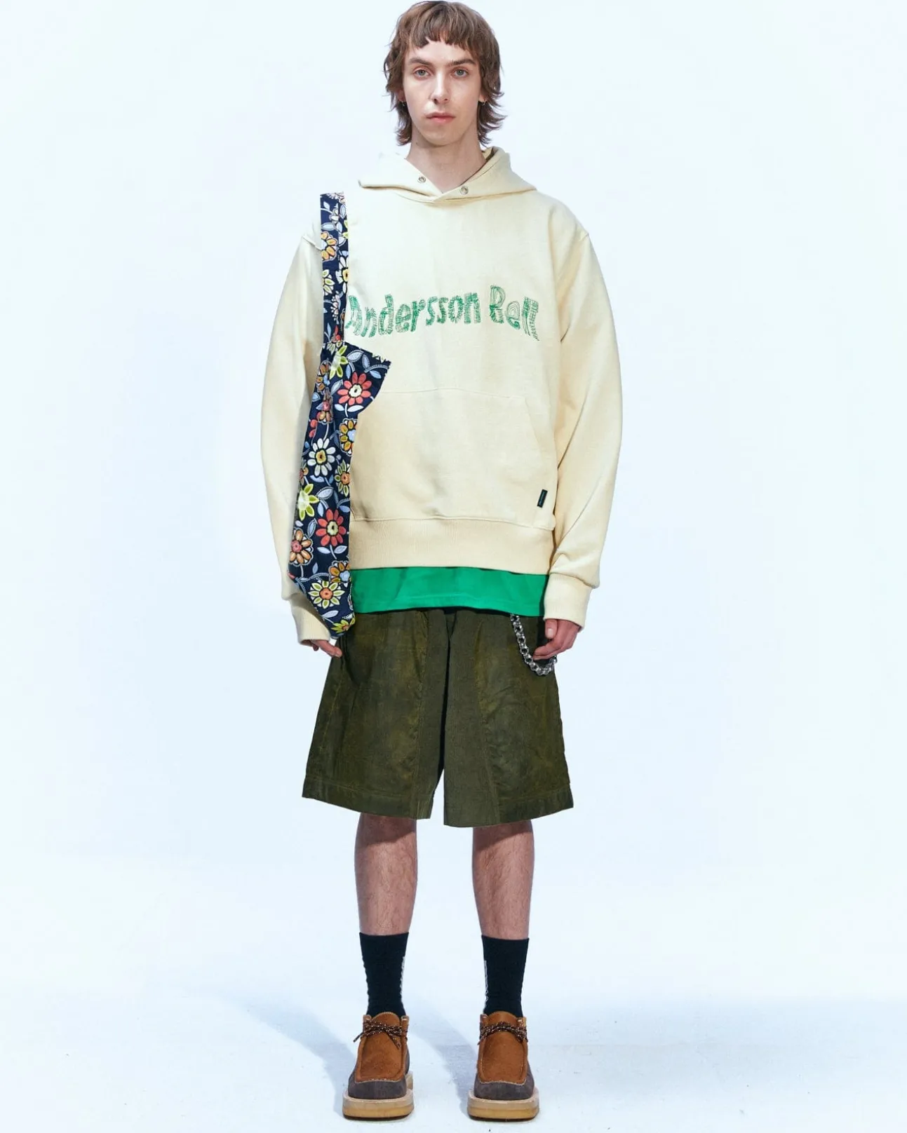 Andersson Bell (Essential) Unisex New Ab Logo Embroidery Hoodie Atb898U(Ivory)-Men Sweatshirts