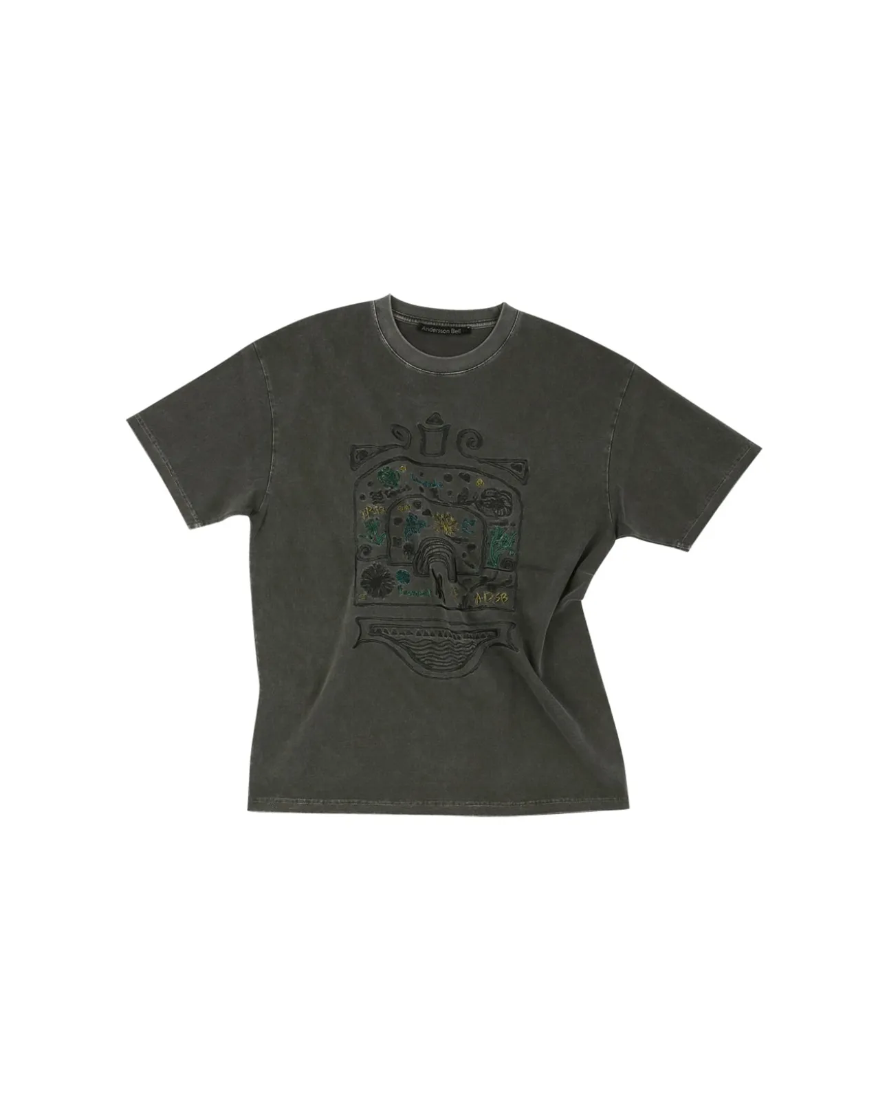 Andersson Bell (Essential) Unisex Overdyed Flower Palace T-Shirt Atb971U(Charcoal)-Men T-Shirts