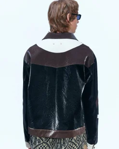 Andersson Bell Faux Leather Trucker Jacket Awa504M(Black)-Men Outerwear