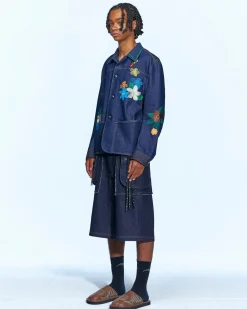 Andersson Bell Flower Embroidery Chore Jacket Awa534M(Indigo)-Men Outerwear